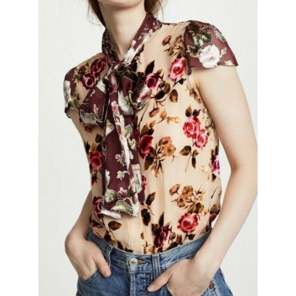 Alice Olivia Jeannie Bow Collar Button Down Blouse